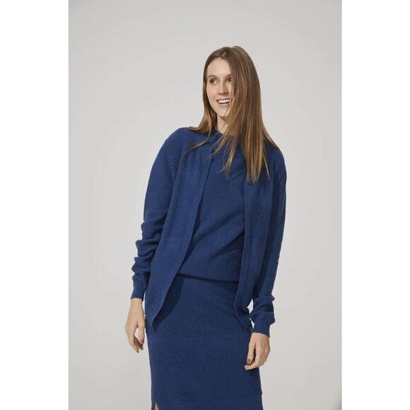 NWOT gavea cashmere Wave Cardigan Sweater Navy Blue XS - Picture 2 of 7